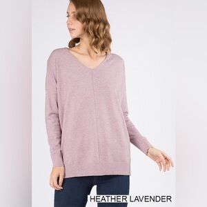 Dreamers Heather Lavendar V-Neck Cut Sweater Top